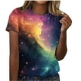 thumbnail image 2 of Ounisa Short Sleeve Women Tops Crewneck Blouses Dressy Casual Summer Starry Sky T Shirts Loose Fit Business Work Clothes, 2 of 6