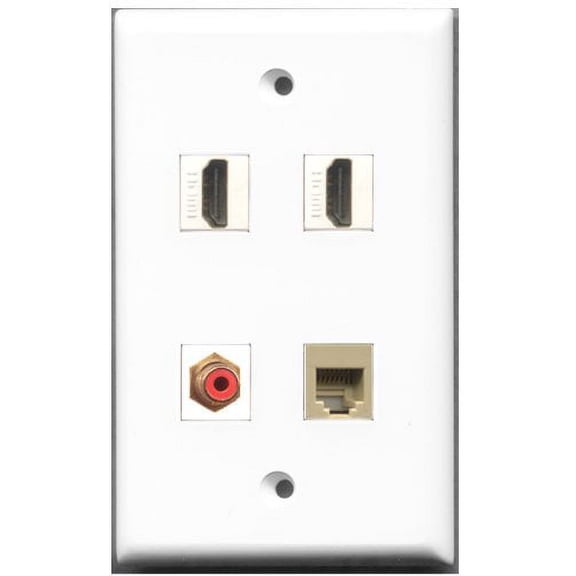 RiteAV - 2 Port HDMI 1 Port RCA Red 1 Port Phone RJ11 RJ12 Beige Wall Plate