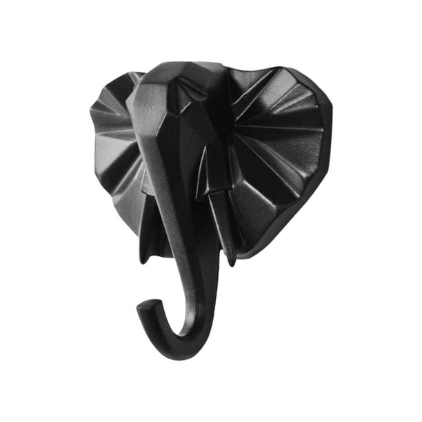 Bewildely Gancho de resina resistente para decorar y organizar con facilidad gancho montado en la pared con cabeza de elefante de resina Decoración del hogar negro (elefante)