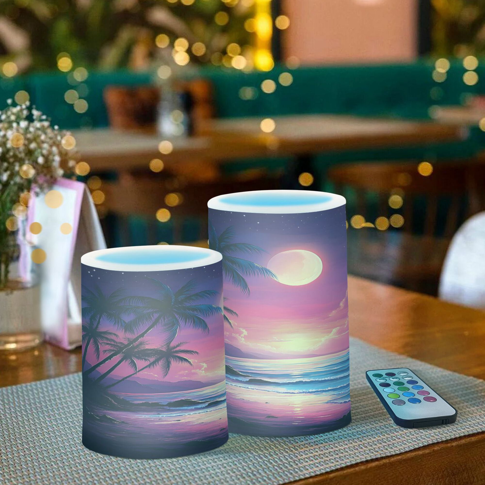 Yayeee Flameless Candles with Remote Flickering Battery Operated Multi Color Changing, Dreamy Palm Tree