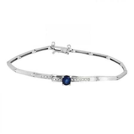 Foreli Created Sapphire 14K White Gold Bracelet With Cubic Zirconia