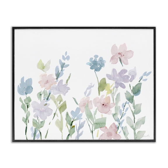 Stupell Industries Farmhouse Spring Meadow Florals Soft Pink Purple Watercolor Flowers Black Framed Giclee Art, 14 x 11, by Lanie Loreth