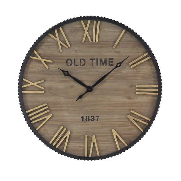 DecMode 36" Brown Wooden Wall Clock with Gold Accents