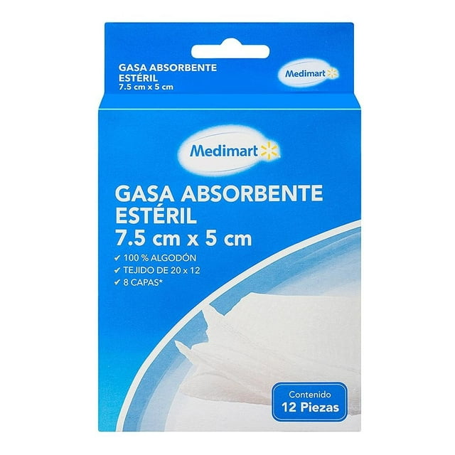 Gasa Medimart absorbente estéril 7.5 cm x 5 cm 12 pzas