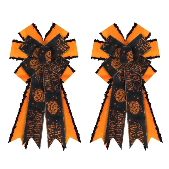 Hying 2PCS Large Burlap Orange Wreath Bow for Halloween Decor Pumpkin Bow for Front Door