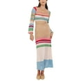 thumbnail image 2 of Women Knitting Dress, Long Sleeve See-Through Mesh Loose Striped Slimming Fall Summer Midi, 2 of 9
