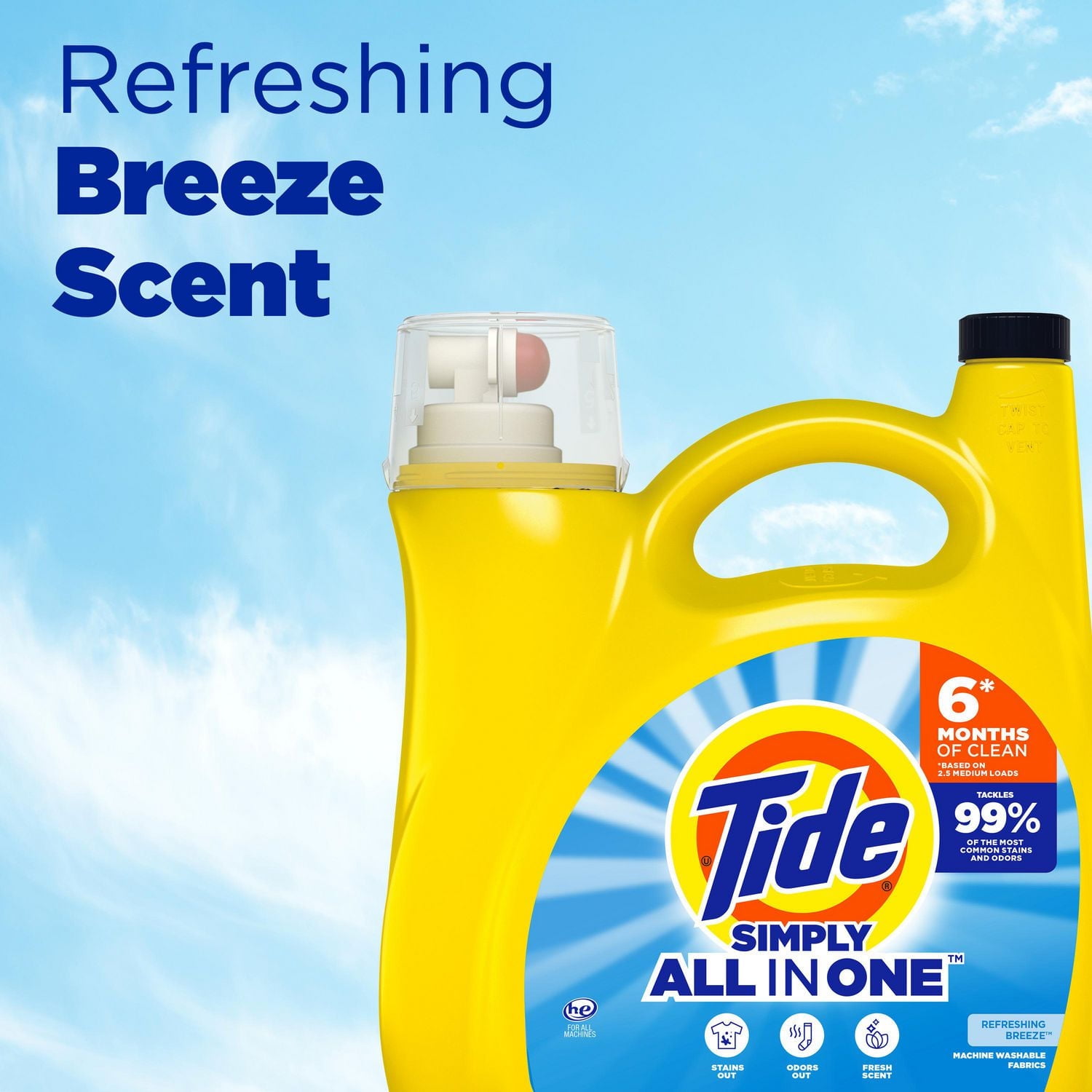 Détergent à lessive liquide Tide Simply, parfum Refreshing Breeze, 107 brassées, 4,4 L (151 oz liq.)