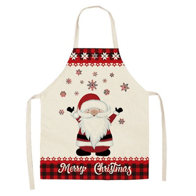 Delantal navideño de algodón y lino con cuadros rojos y negros de Papá Noel y alce, sin mangas, con babero tipo halter