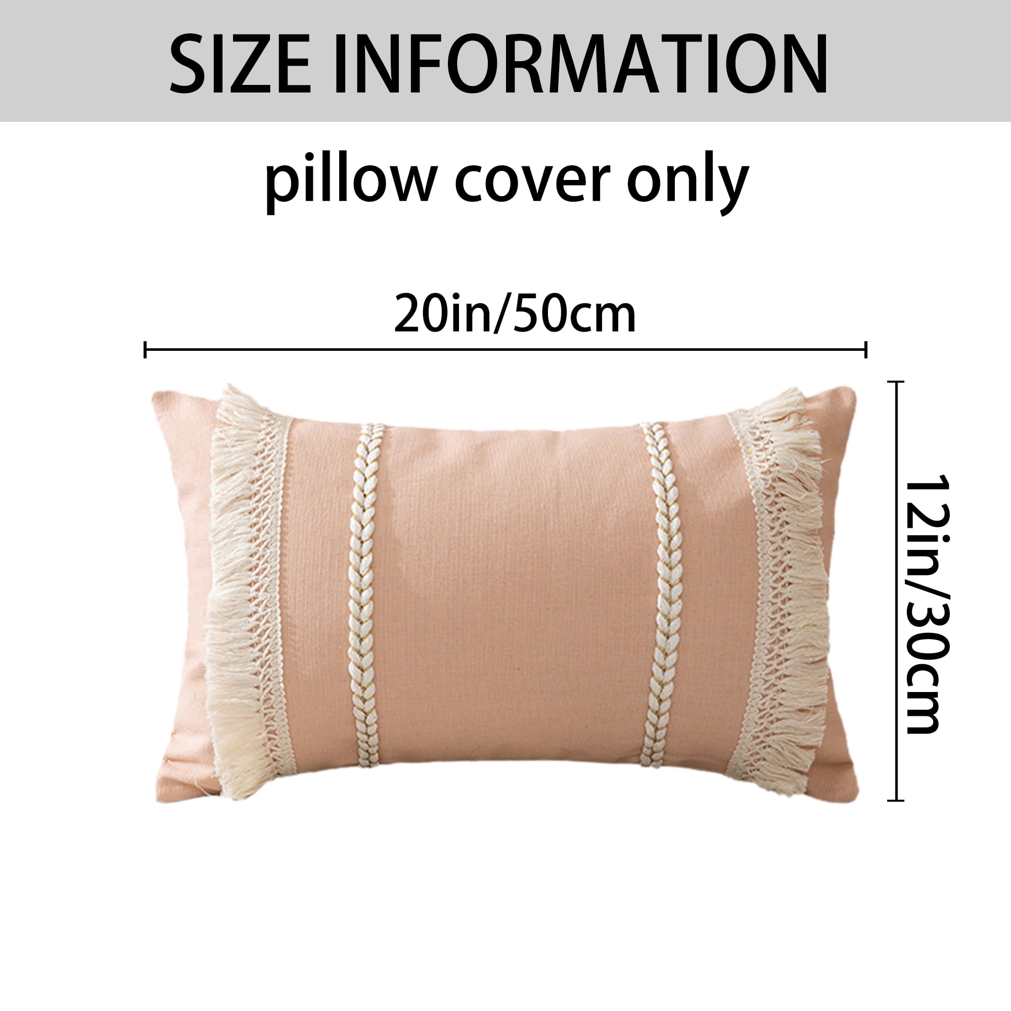 Unique Bargains 4 Pcs Boho Modern Textured Pillow Cover Pink/White 12" x 20"