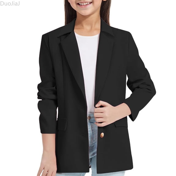 DuoJiaJ Girls Blazerss Jacket Long Sleeve Notched Collarss/Lapel Collarss With Inner Pocket Open Front Casual Kids Blazerss Suit Girls Long Sleeve Shirts Size 3-4 Years
