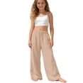 thumbnail image 3 of Lovzfmll Girl's Pants, Linen Drawstring Wide Leg Loose Fit with Pockets, Casual Pants for Little Girls 9-10 Years, 3 of 10