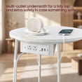 thumbnail image 3 of Nordic Hygge 17.7 in. Round Side Table with Charging Station and Storage Basket, Matte White/Camel Brown, 3 of 9