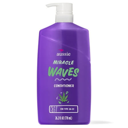 Aussie Miracle Waves Anti-Frizz Hemp Paraben-Free Conditioner, 26.2 fl oz. for All Hair Types