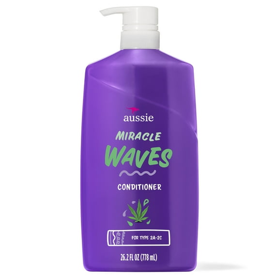 Aussie Miracle Waves Anti-Frizz Hemp Paraben-Free Conditioner, 26.2 fl oz. for All Hair Types