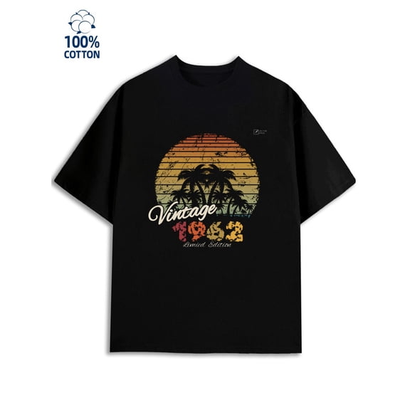 Vtg Palm Sunset mens y2k 180G 100% Cotton black vintage baggy Retro Unisex Shirt Cotton tshirts Unique Design Unisex Shirt Crewneck tshirts Funny Unisex Shirt Short Sleeve tshirts