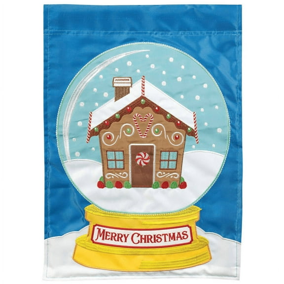 Magnolia Gardens M011452 13 x 18 in. Gingerbread Snowglobe Double Applique Garden Flag