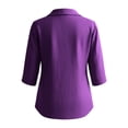thumbnail image 5 of ClodeEU Women's Lapel Collar Linen 3/4 Sleeve Blouse, Casual Loose Fit Summer Top Purple,Women's Plus XL, 5 of 6