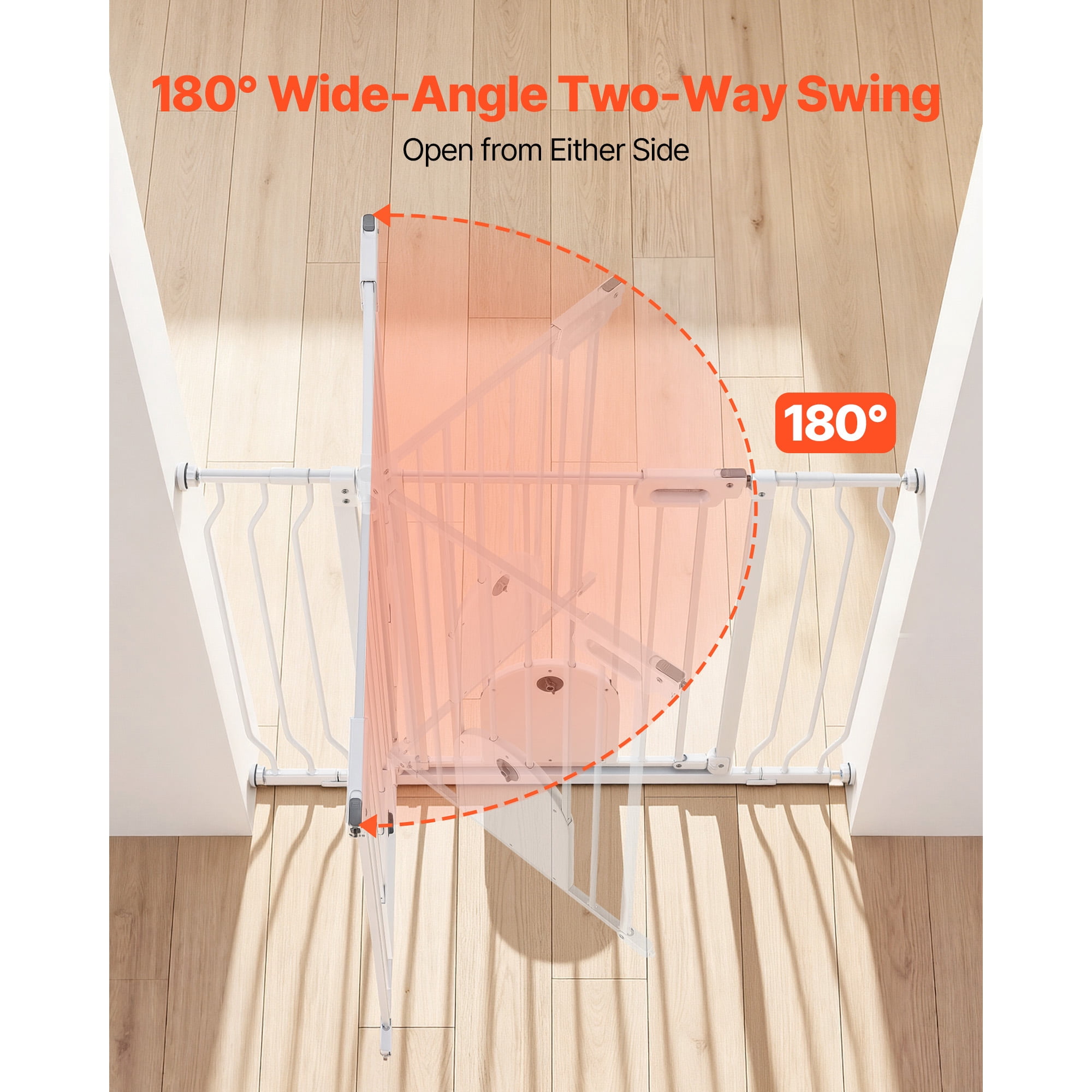 KFFKFF Adjustable Baby Gate for Stairs, 29.5-43 in Width, Baby Gate with Cat Door, Includes Pressure and Wall Mount Kits, Secure Metal Gate for Stairs, Doorways, and Home Use, White