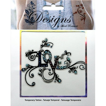 Multi Colored Love Jeweled Temporary Tattoo - Mark (Best Cherry Blossom Tattoos)