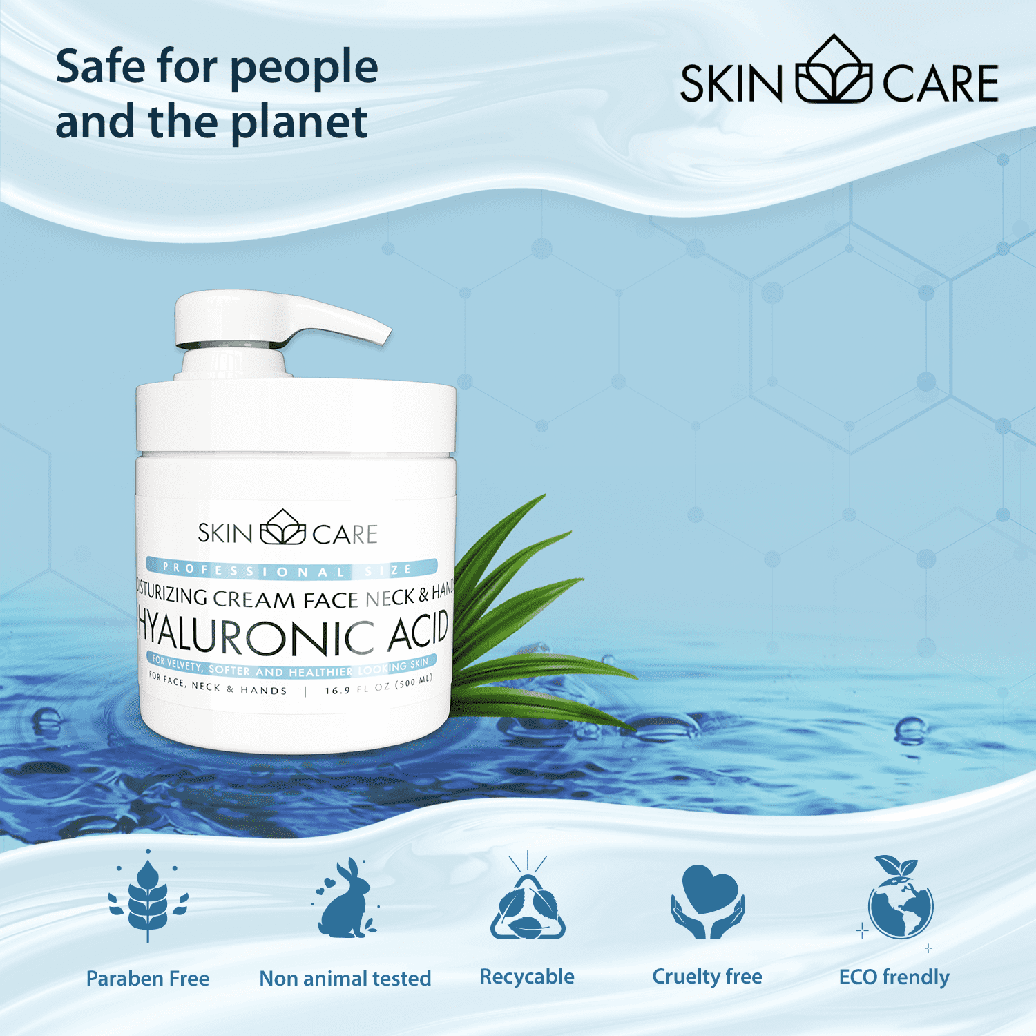 Skin Care Moisturizing Cream with Hyaluronic Acid for Face, Neck & Hands- 16.9 fl. oz.