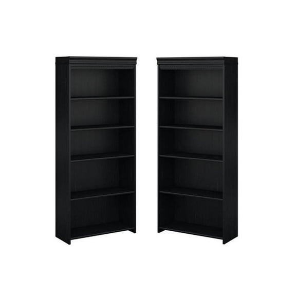 Home Square 5 Shelf Engineered Wood Bookcase Set in Antique Black (Set of 2)