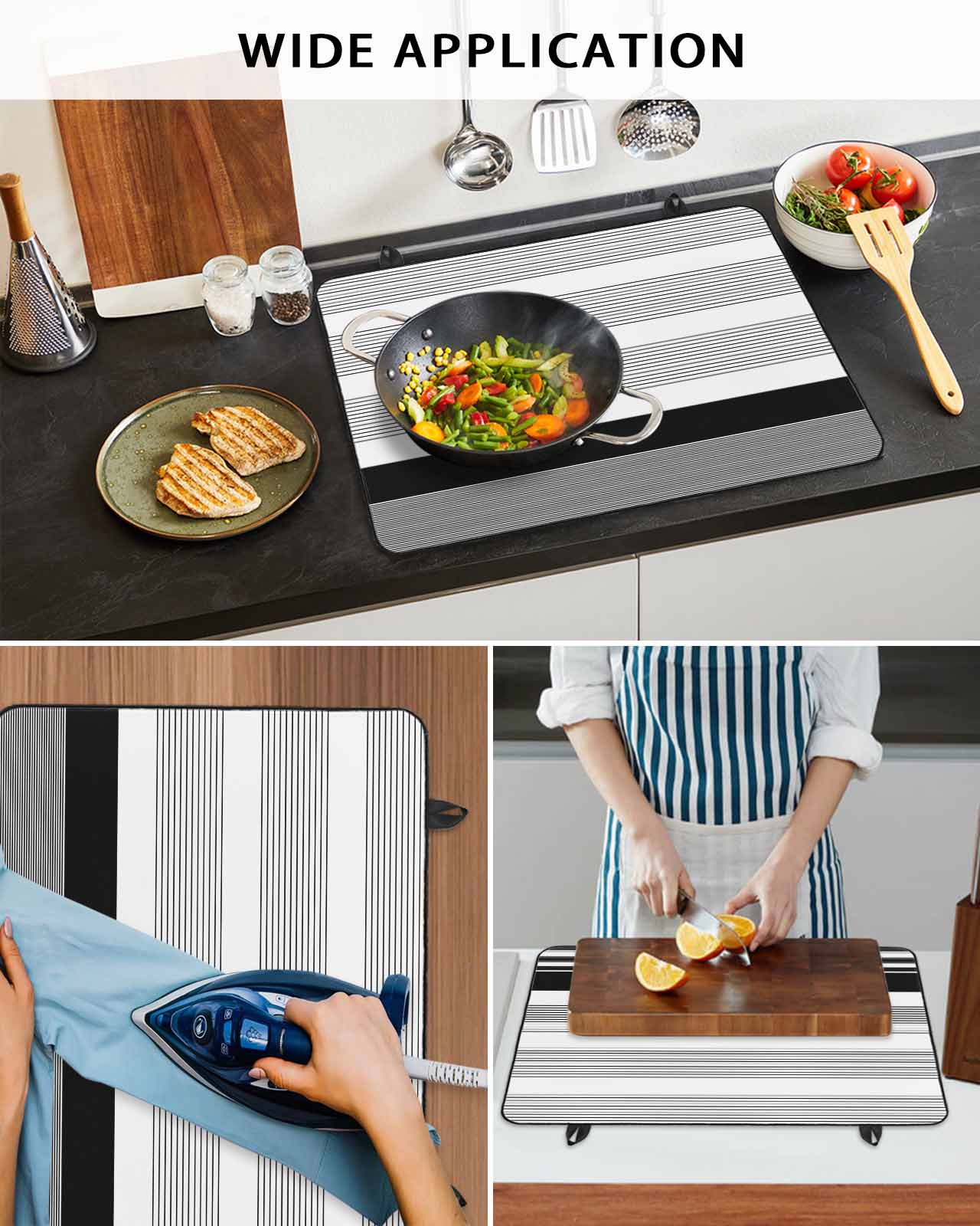 nqOlkjepod Large Induction Cooktop Protector Mat 24"x21", Black Stripe Stove Top Covers for Electric Stove, Modern Rustic Horizontal Black Striped Stove Burner Cover Mats, Glass Top Stove Cover