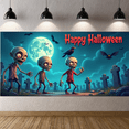 thumbnail image 1 of Zombie Theme Halloween Banner Graveyard Design Scary Atmosphere Creepy Characters For Halloween Party Decoration Haunted House Event, 1 of 5