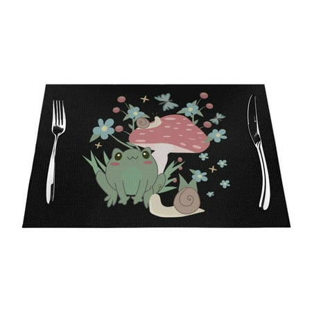 

PUREYAH Table Placemats Set of 4 PCS Washable Heat Resistant Cartoon Frog Cottagecore Mushroom Table Decorations Placemats for Dining Room Kitchen