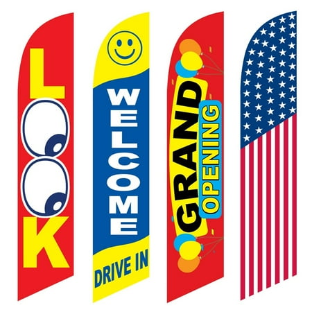 4 Advertising Swooper Flags Look Welcome Drive In Grand Opening America