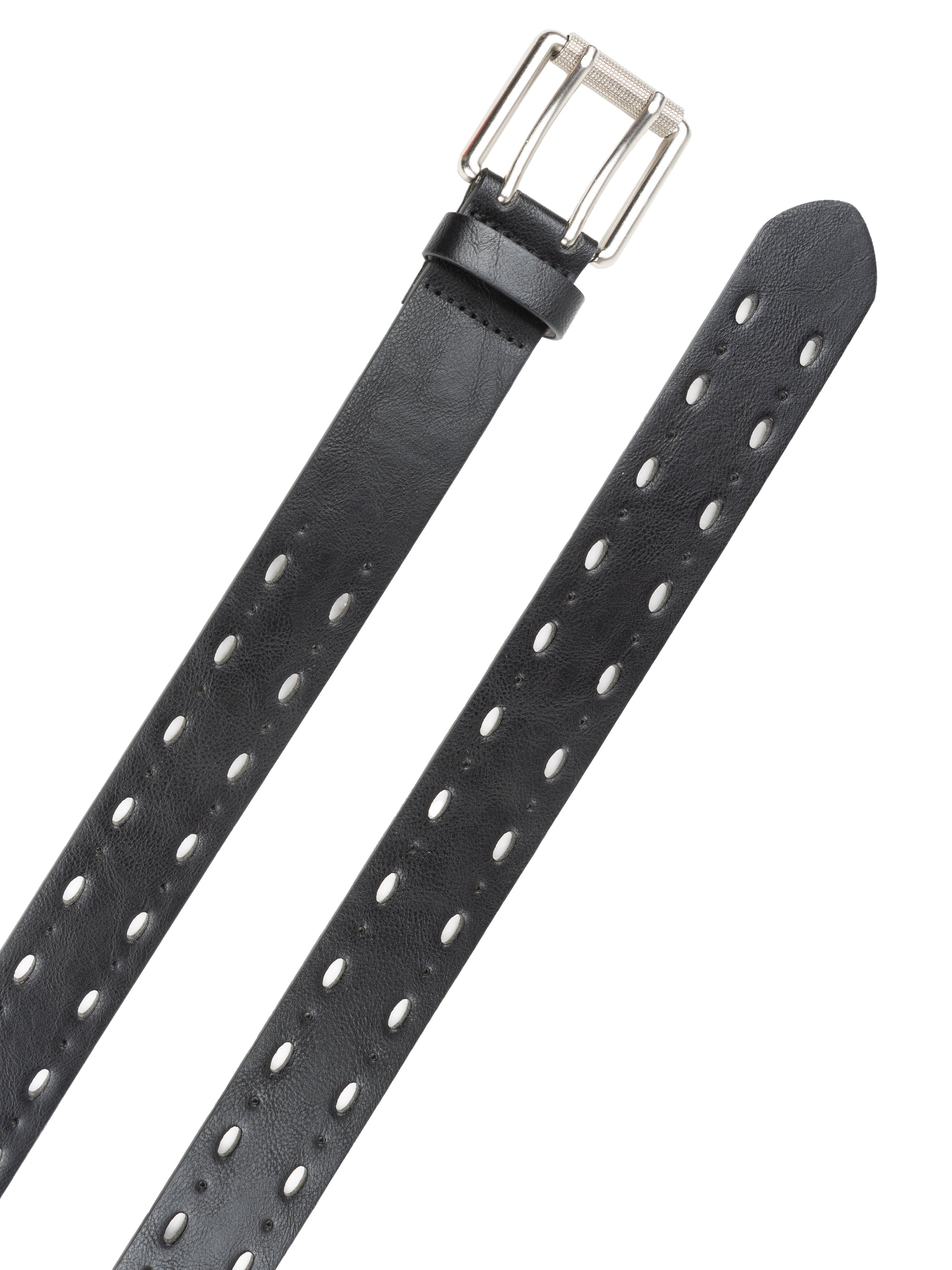 Time and Tru Women's Double Prong Perforated Belt, Black