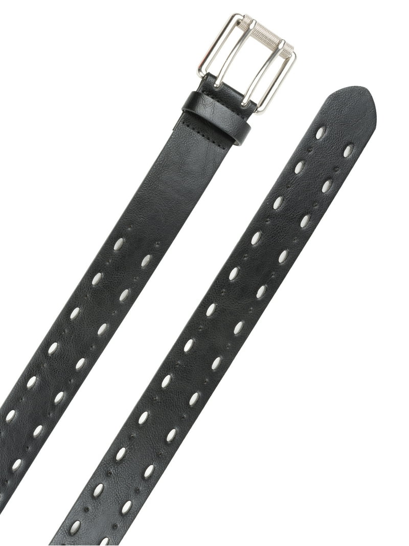 1.38 Inch Wide Perforated Faux Leather Belt with Double Prong Buckle Perforated Leather Double Prong Buckle Belt | Dickies US main image 4