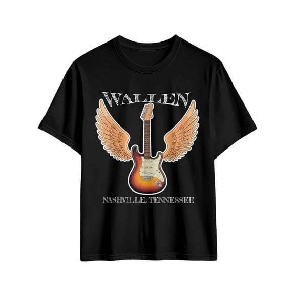 Men's T-Shirt WALLEN NASHVILLE,TENNESSEE Guitar Wings Short Sleeve Casual Tee Classic Crew Neck T-Shirt for Men, Black 4XL