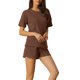 thumbnail image 4 of Conjuntos de lounge INSPIRE CHIC para mujeres, camiseta de waffle con pantalones cortos, ropa de casa, sudaderas jogger con bolsillos XS Café, 4 of 6