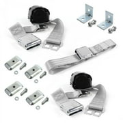Airplane 2 Point Gray Retractable Bench Seat Belt Kit with Bracketry & 3 Belts for 1953-1970 Jeep CJ & DJ