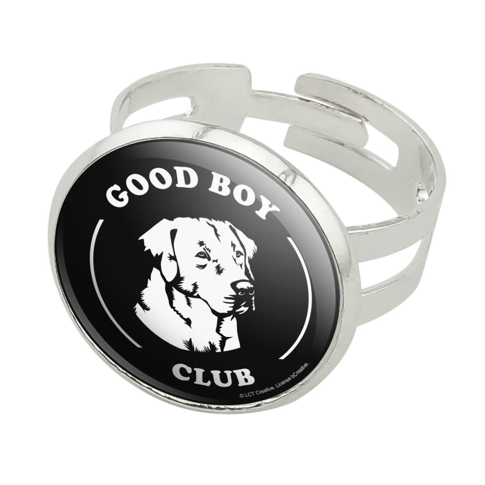 Good Boy Club Dog Funny Humor Silver Plated Adjustable Novelty Ring