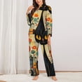 thumbnail image 2 of Pajama Sets for Women 2 Pcs, Retro Black Cat Flowers Button Down Long Sleeve Sleepwear Lounge PJ Sets, 2 of 6