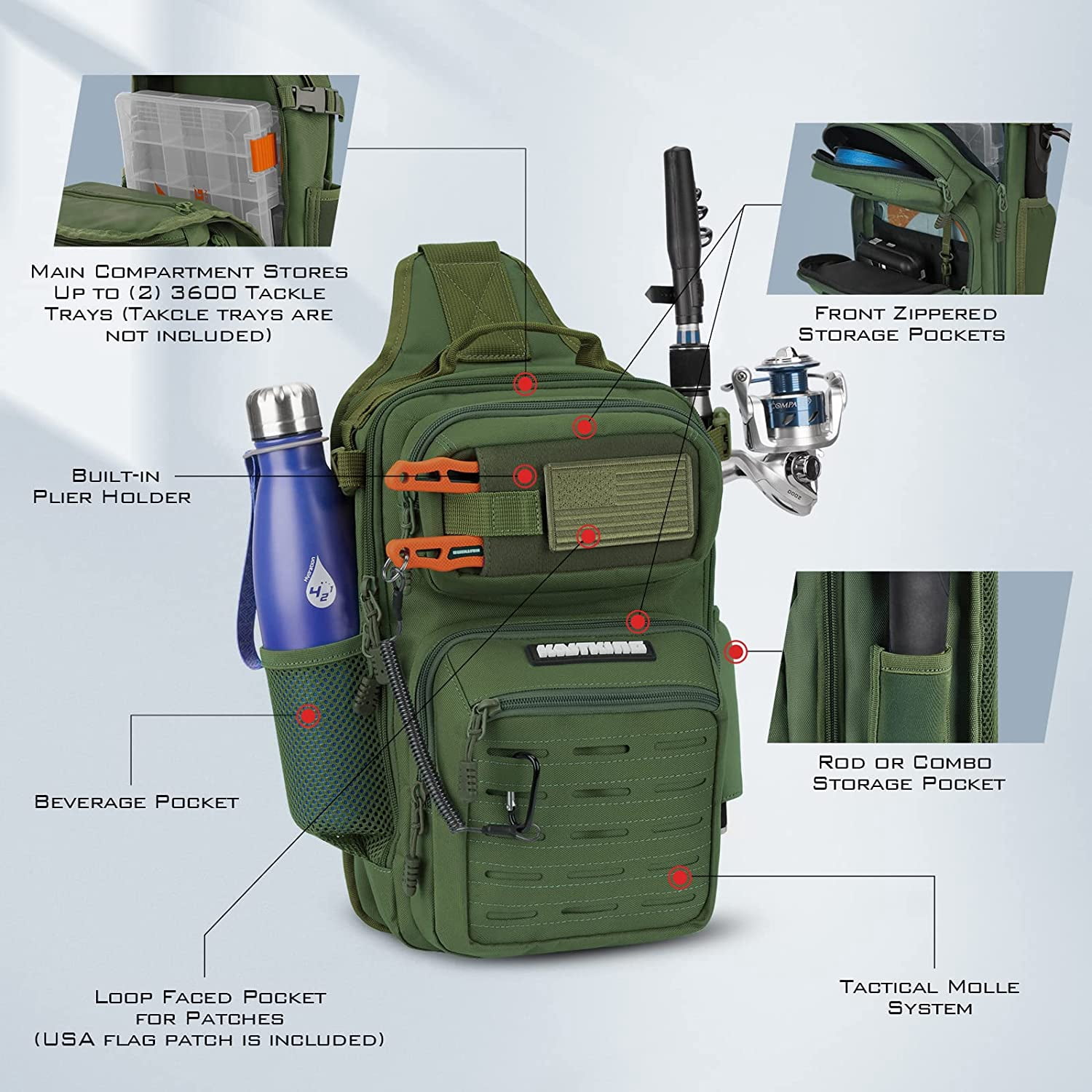 KastKing Tactical Sling Tackle Bag-Fishing Backpack Storge Fishing Gear and Equipment,Gift for Men- BlowBak