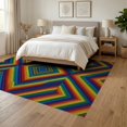 thumbnail image 3 of ODIKA 6'x9' Washable Area Rug Rainbow Striped Door Diamond Emblem Pride Flag Themed Entrance for Family Room, Living Room, Master Bedroom, Non-Slip, Easy Care, 3 of 7