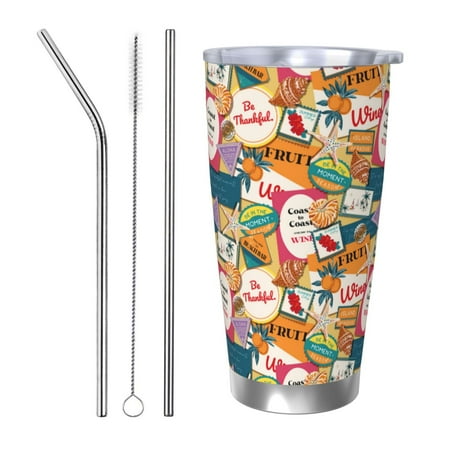 

Goofa Retro Summer Stamp for 20 oz Skinny Tumbler Stainless Steel Coffee Mug Slim Vacuum Insulated Travel Cup Car Cup-Straw Three-piece Set