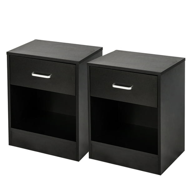 Set of 2 Nightstands with Drawer Black - Walmart.com - Walmart.com