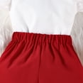 thumbnail image 4 of IFNWSV Girls 2 Piece Outfits Set Toddler Solid Color Lapel Lace Flutter Sleeve Top Casual with Irregular Skirt Pants Red 3-4 Years, 4 of 6