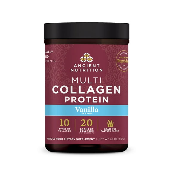 Ancient Nutrition Hydrolyzed Collagen Peptides Powder, Vanilla Multi Collagen Powder for Women and Men, 20 Servings, Supports Skin and Nails, Gut Health