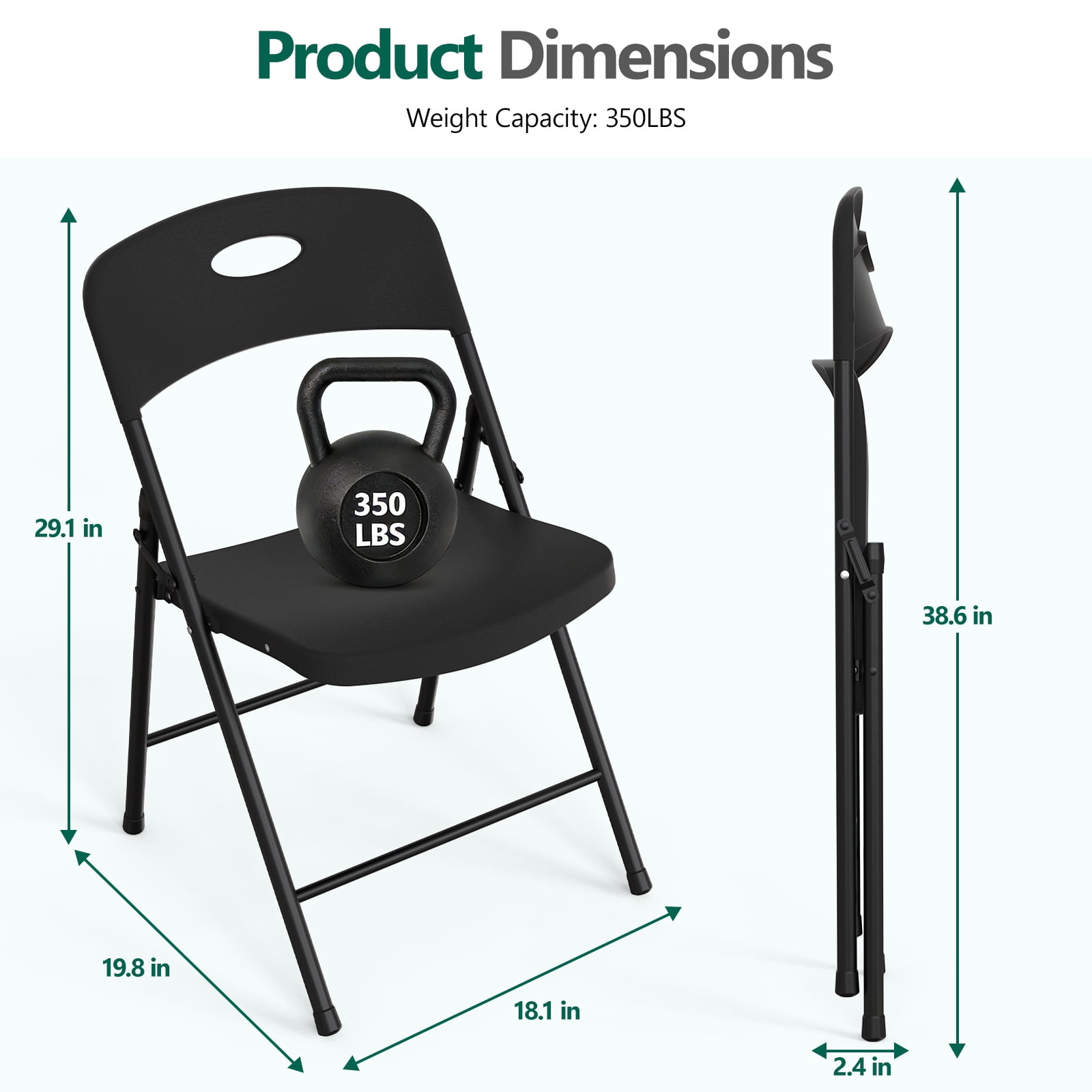 WASUHE 4PCS Folding Chairs with Enhanced Iron Frame, Outdoor Plastic Stackable Foldable Chairs for Outside, Indoor, Party, Wedding, Meeting Room, Patio, Garden, Weight Capacity 350 lbs, Black