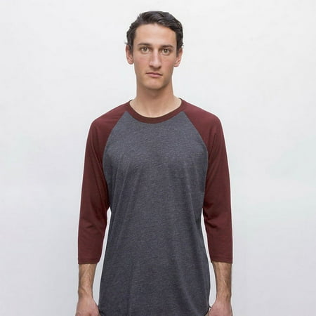 Los Angeles Apparel FF53 Unisex 3/4 Sleeve Raglan Baseball Tee Heather Black/Truffle XS