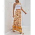 thumbnail image 3 of Womens High Waist Floral Pleated Skirt,Stylish Bohemian Comfy Midi Swing Skirt A Line Long Maxi Skirt Half Dress,Cute Front Split Ankle Length Summer Beach Soft Skirt,Green XXS-L, 3 of 7