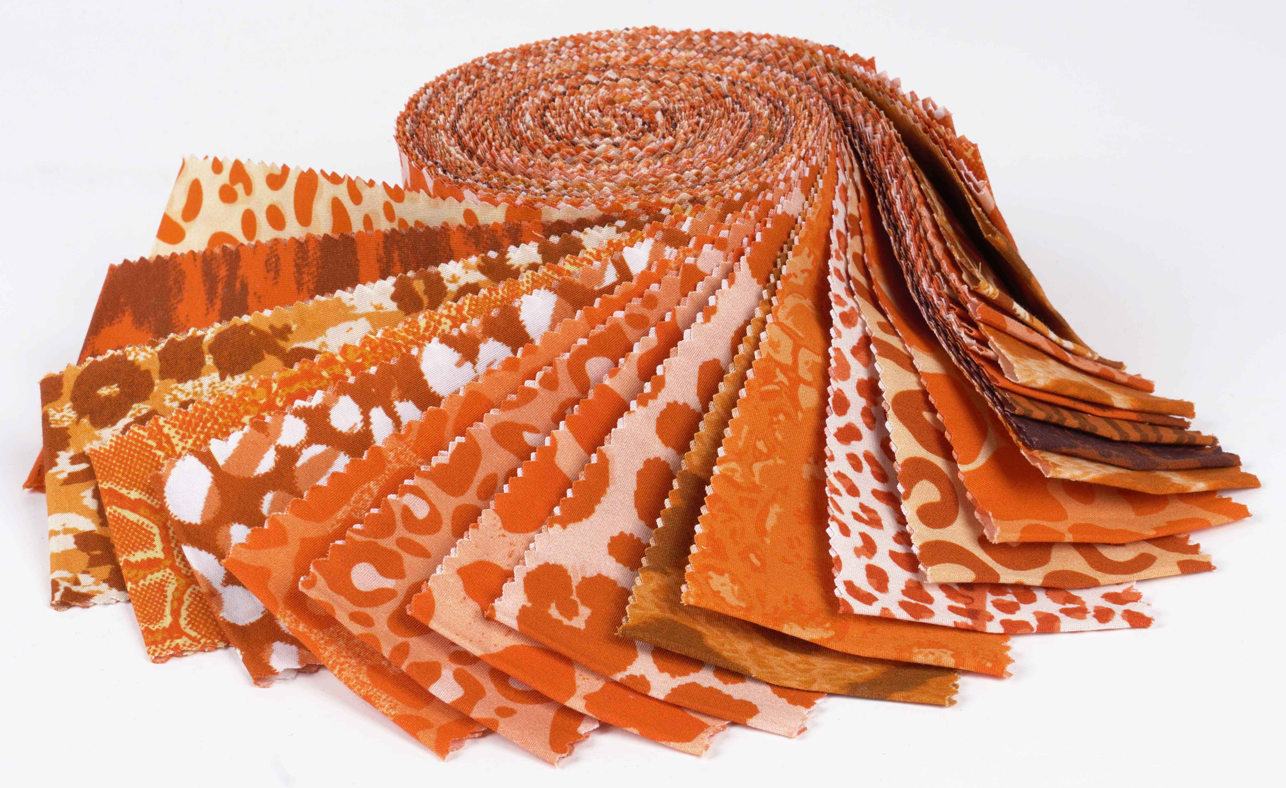 Soimoi 40Pcs Animals Print Cotton Precut Fabrics For Quilting Craft Strips 2.5x42inches Jelly Roll - Orange