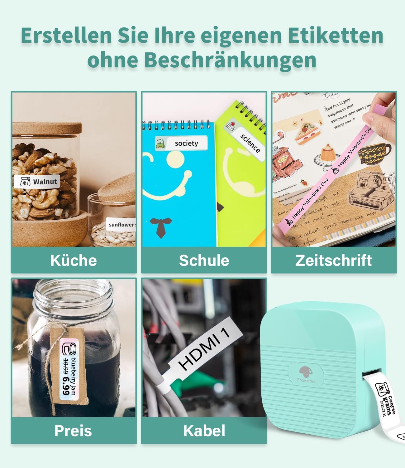 Phomemo Q31 Experience Effortless Labeling with the Mini Bluetooth Portable Sticker Printer - Inkless Thermal Printing for Professional Results Easy to Use Compatible with iOS/Android（Green）