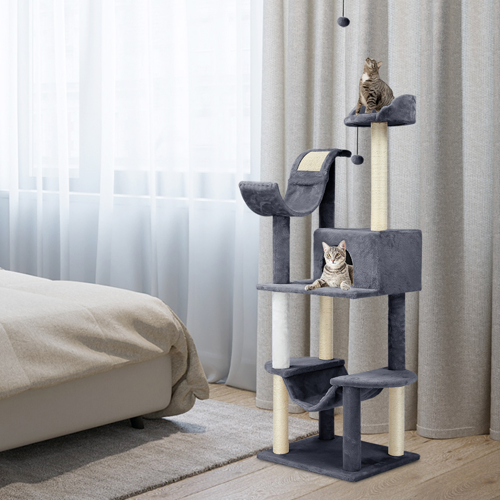 Cat Tree, 60.5" Kitten Playhouse, 5Tier Cat Tree Tower
