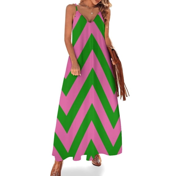 Pink Green Zig Zag Pattern Sleeveless Dress Loose Women's Dress Dresses Luxury Evening Dresses