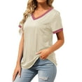 thumbnail image 6 of Womens Summer Tops with Pockets, Short Sleeve Shirts for Women Casual Loose Fit Solid Color V Neck T-Shirts, 6 of 6